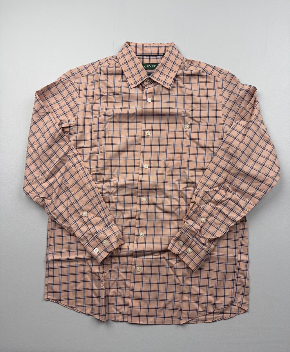 Orvis Shirt Mens Medium Pink Plaid Long Sleeve Button Up Classic Fit Casual